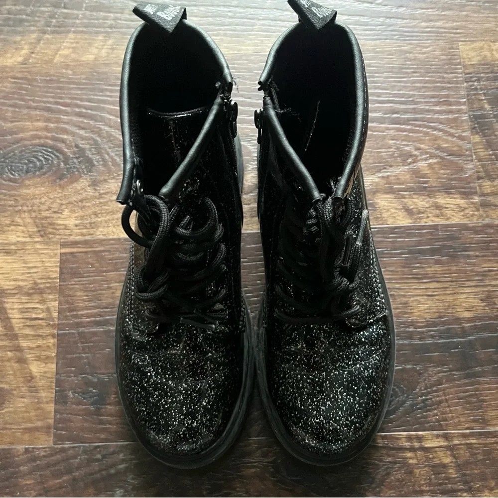 Dr martens doc black glitter lace up combat boots shoes 1460j 5L 4M 36EU